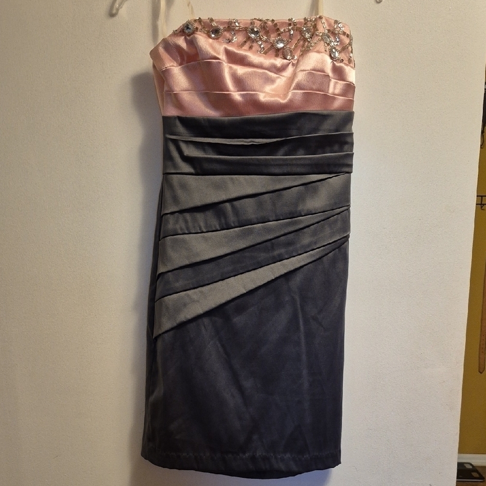 Teeze Me Pink and Gray Strapless Sheath Dress for Cocktail